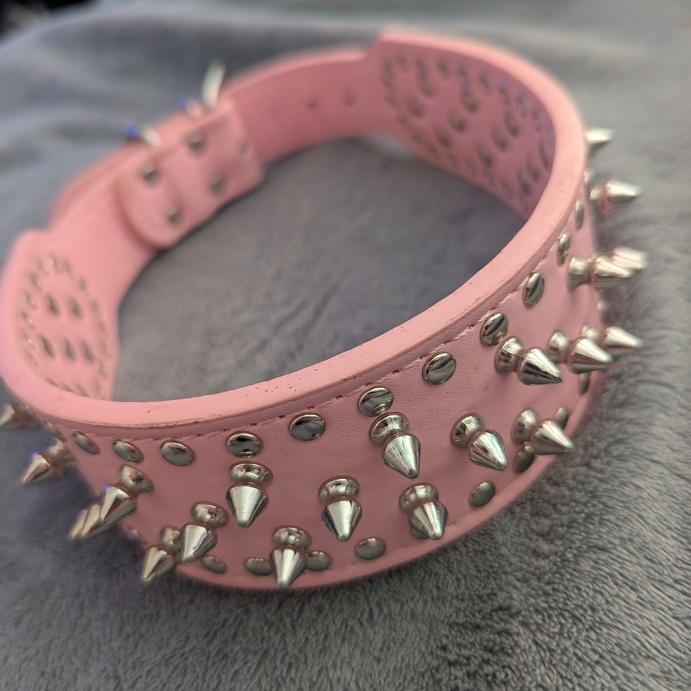 Pink Spiked Studded L Dog Collar